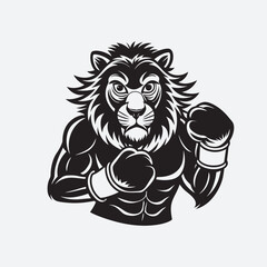 Lion silhouette wearing boxing gloves punching 