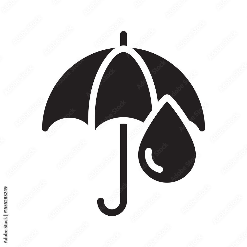 Poster rain protection icon with an umbrella shielding a water drop representing waterproof coverage and sh