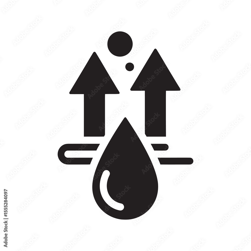 Poster surface evaporation icon with a water drop and an upward arrow indicating a quick drying process and