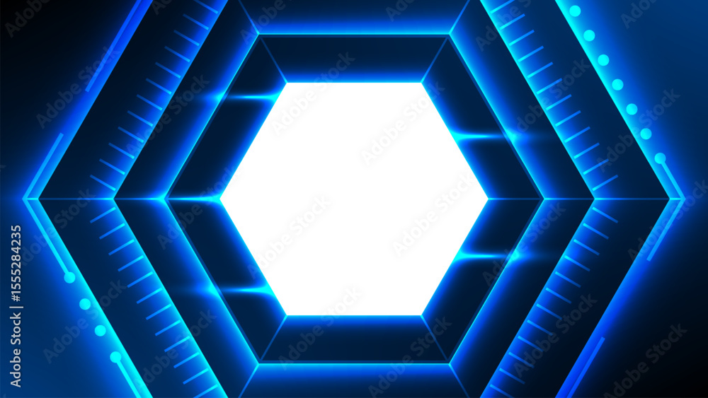 Aufkleber futuristic hexagonal frame with glowing blue neon lines tech geometric interface design