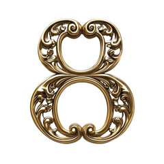 Ornate Golden Numeral Eight With Floral Scrollwork on Transparent Background