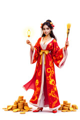 Prosperous Empress holding wealth and good fortune symbols