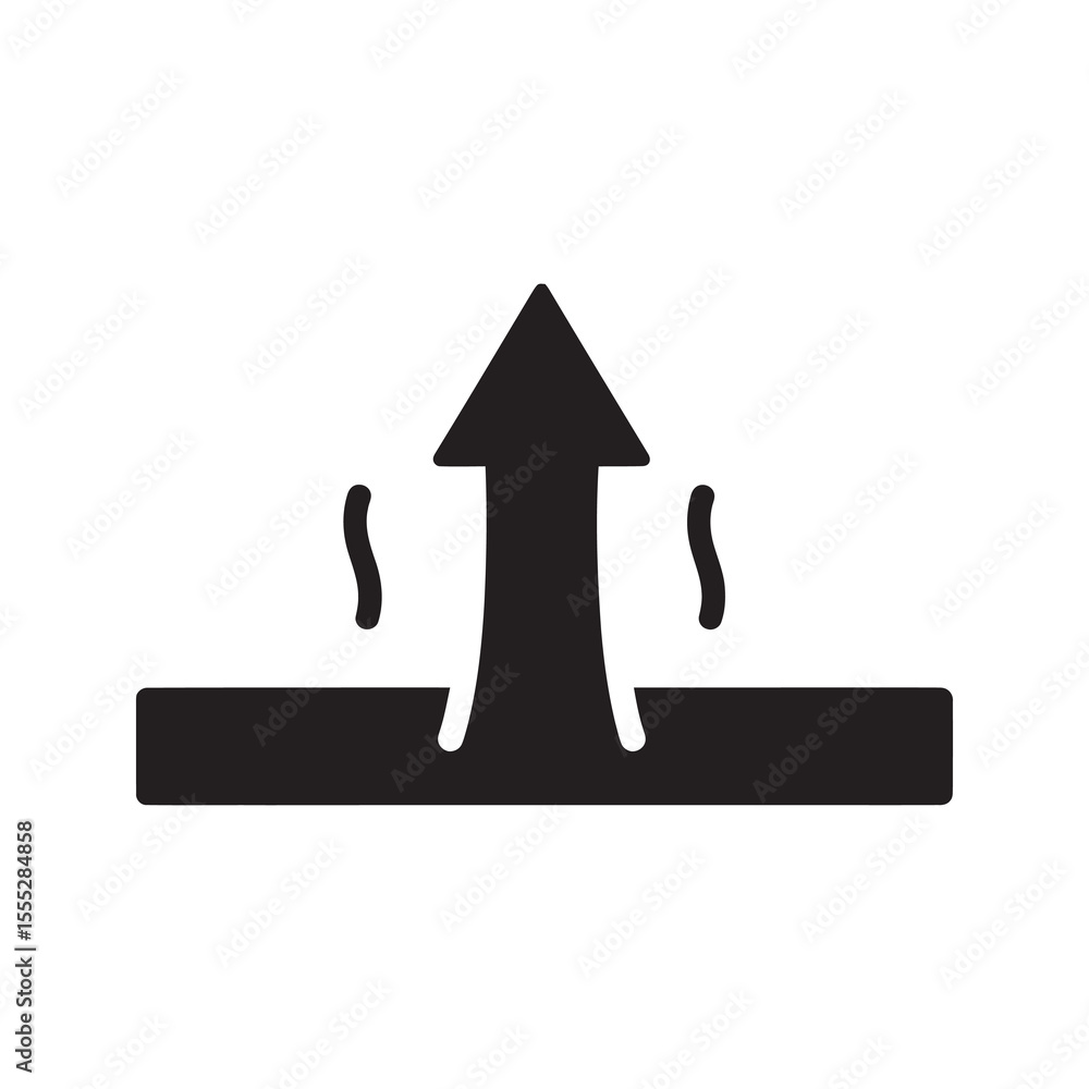 Poster evaporation symbol with an upward arrow and water drops representing the process of liquid turning i