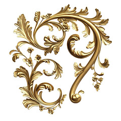 Ornate Golden Scrollwork Isolated On A Transparent Background With Detailed Foliage and Elegant Design