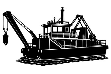 Industrial Dredging Vessel Vector Silhouette