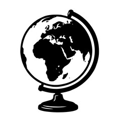 Classic Black and White World Globe Vector - Symbolizing Education, Travel, and Global Connection