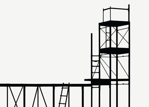 Construction site scaffolding silhouette illustration on white background for building and engineering design concept