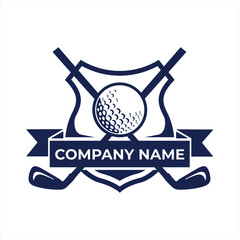 Golf Club Emblem with Crossed Clubs Ball and Company Name Banner