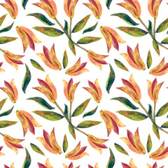 Beautifully stylized orange lily design on a neutral background creating visual harmony, watercolor pattern.