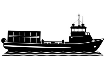 Obraz premium Cargo Barge Pushed by Small Tug Vector Silhouette