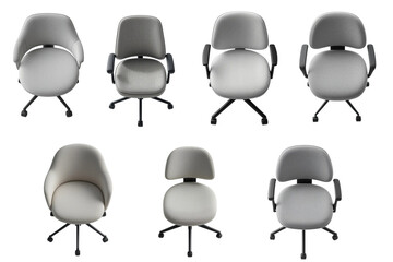Top-down Minimalist Designer Office Chair Set with Rounded Backrest, Black Base, and Neutral Gray Upholstery – Transparent Background for Collages and Floor Plan Visualization