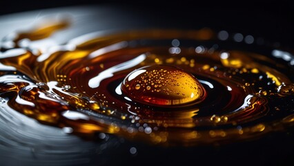 Floating Vinegar Drops in Dark Soy Sauce with Swirling Edges