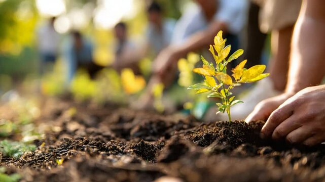 People planting a sapling