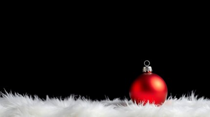 Matte Red Christmas Ornaments on White Fur, Black Background