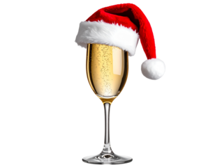 Santa hat on champagne glass, transparent background