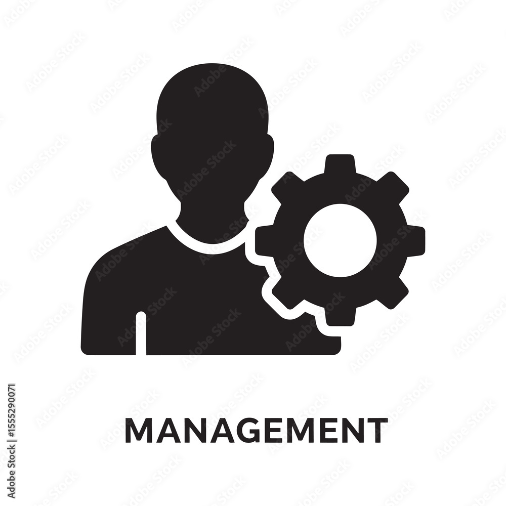 Poster user management icon with a person a gear and the word management representing system administration