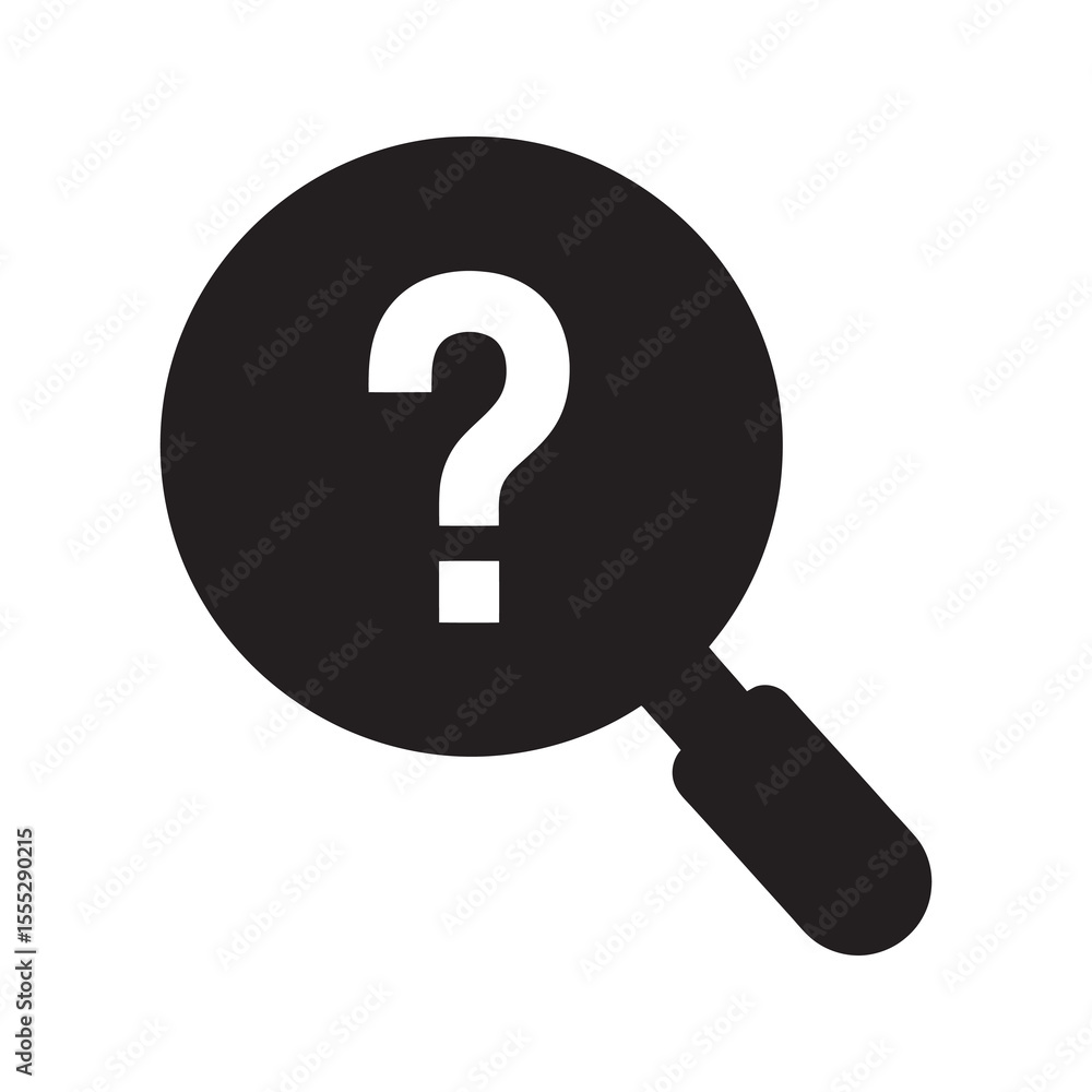 Poster research inquiry icon with a question mark in a magnifying glass representing a search for answers h
