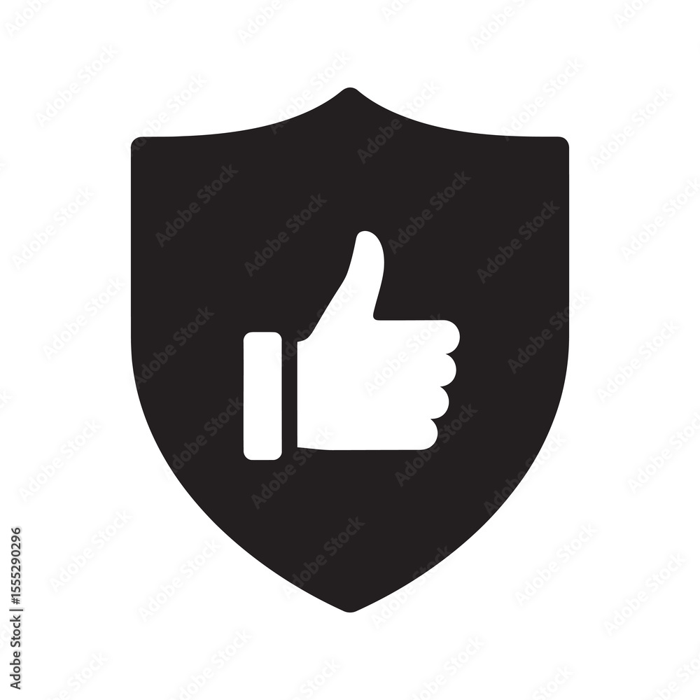 Poster trusted security icon with a thumbs up on a shield representing a quality guarantee a positive revie