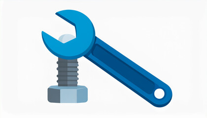 A Blue Wrench Engaging with a Bolt in a Clean Vector Illustration on White Background