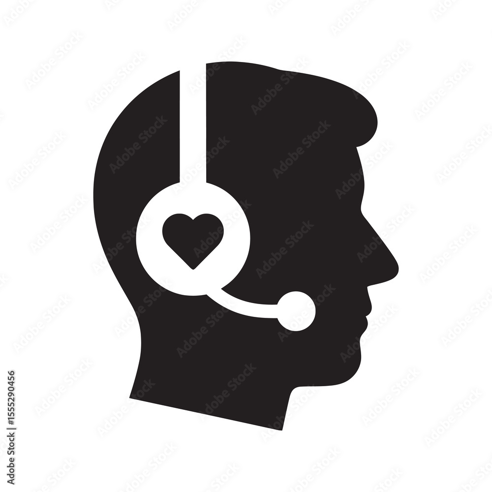 Aufkleber caring support icon with a headset and a heart representing a customer service agent with empathy lo
