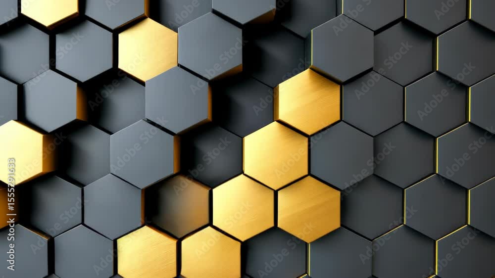 Poster geometric gold and grey texture: a visually striking pattern of metallic gold and grey hexagon tiles