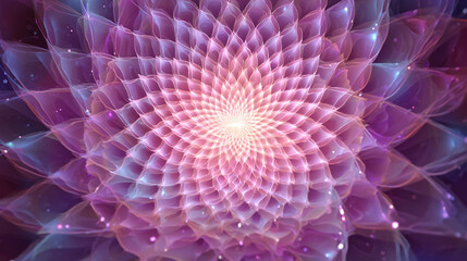 abstract glowing kaleidoscopic funnel on pink background