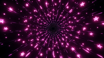 Naklejka premium abstract digital glowing pink tunnel with glowing stars on black background