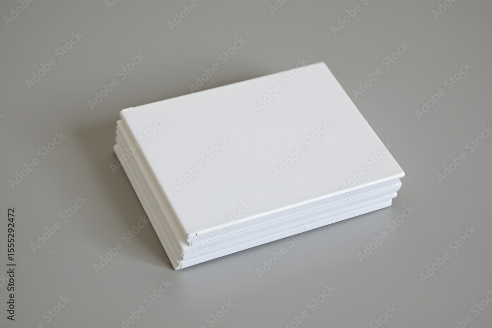 Poster minimalist pile: a pristine stack of cards or papers on a minimalist gray backdrop, inviting customi