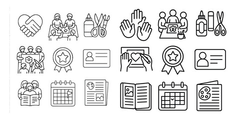 Set of icons for a calendar, a book, a card, a badge, a certificate, a badge, a badge, a badge, a badge, a badge, a badge, a badge, a badge, a badge, a badge,
