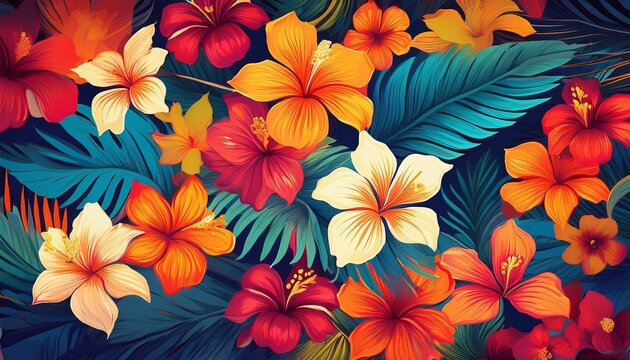Fototapeta hawaiian floral pattern colorful hawaii flowers design generative ai