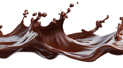 Dynamic splash of rich dark chocolate against a bright white background texture