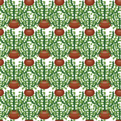 Cactus in a clay pot. Exotic plant. Seamless pattern. Vector illustration.