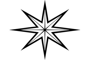 A black and white vector illustration of a compass rose with a star design, symbolizing direction and navigation