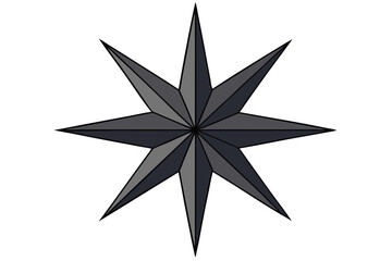A vector illustration of a black and white compass and star, a festive Christmas decoration and shiny holiday symbol