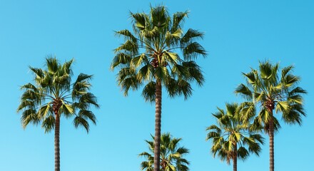 Four Palm Trees Against a Vibrant Blue Sky