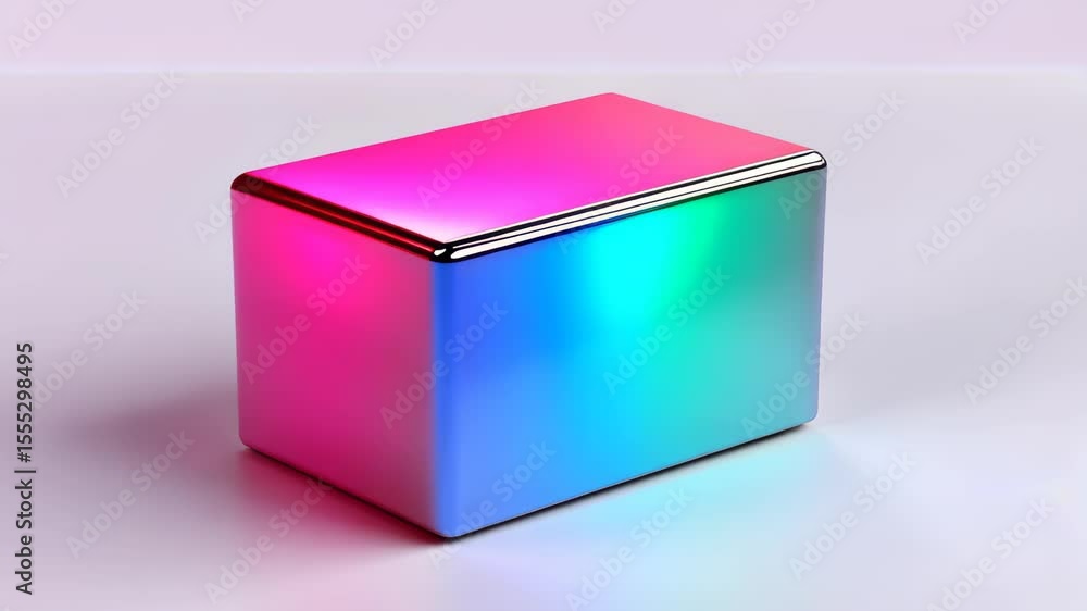 Poster chromatic cube: a mesmerizing, photorealistic cube with smooth, reflective surfaces, transitions thr