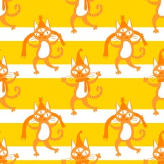 Christmas cartoon animals seamless cats and toys pattern for wrapping paper