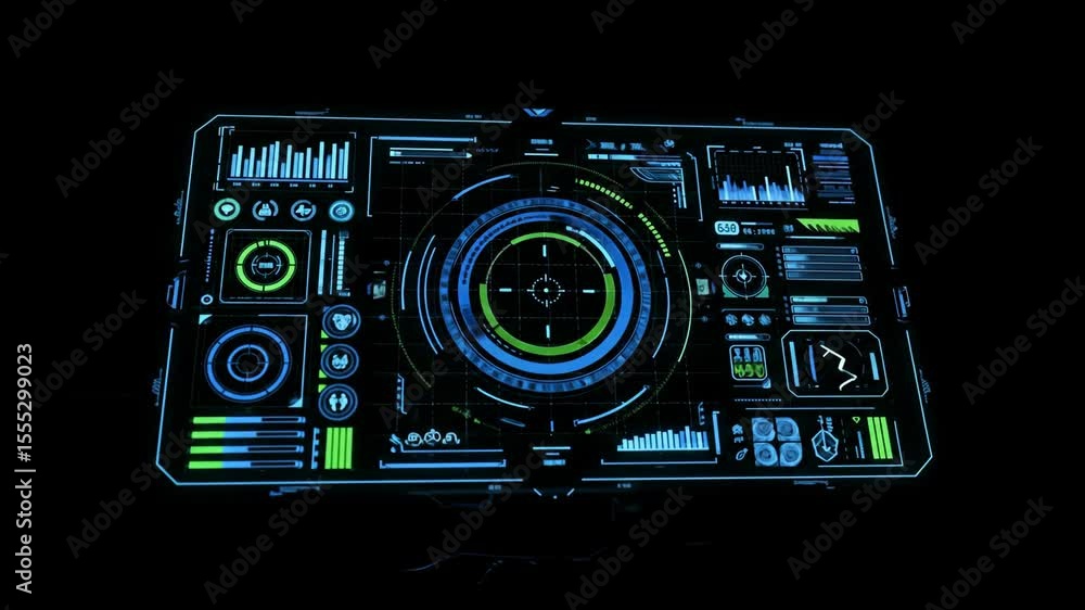 Poster Digital interface displaying data and target tracking. Sci-fi hud futuristic screen. Technology communication system background animation.