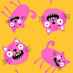 Halloween animals seamless cats pattern for wrapping paper