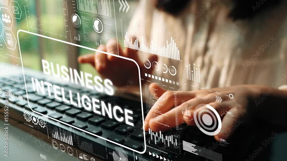 Poster business intelligence concept with data visualization and technology insight for corporate professio