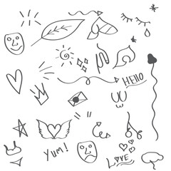 Hand drawn doodle design elements, charcoal or pencil drawn punctuation marks.