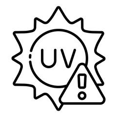High UV warning outline icon about high ultraviolet exposure and sun hazard
