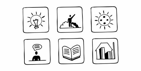 Illustrative Vector Pack of Miscellaneous Concepts Including Nature, Ideas, and Reading.