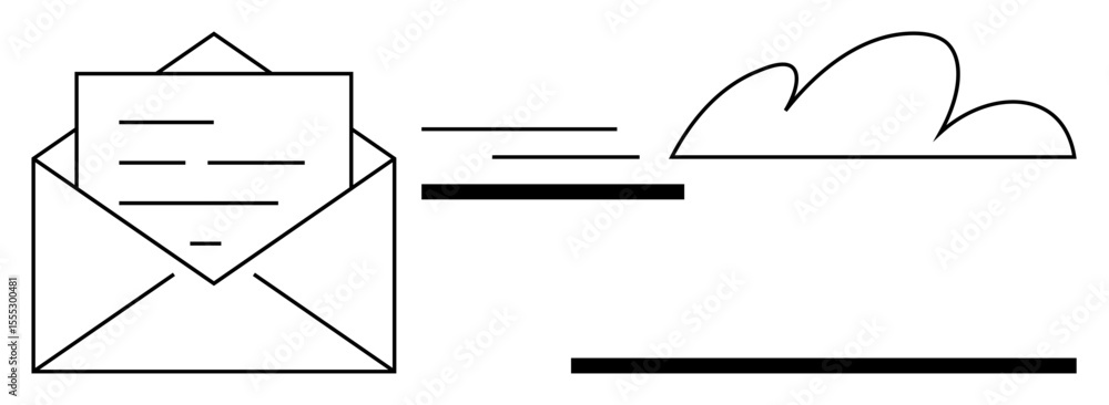 Poster open envelope holding a letter and dynamic lines symbolizing message transfer, with a cloud icon sig