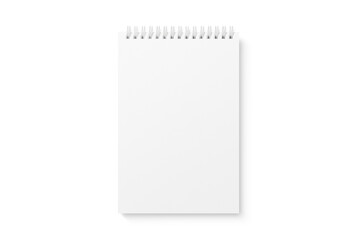 Spiral bound notebook mockup template with white paper cover isolated on a transparent background, PNG. High resolution.