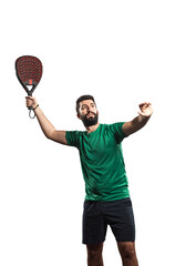 Padel player on white background ready for competition, ideal for advertising padel gear, social...