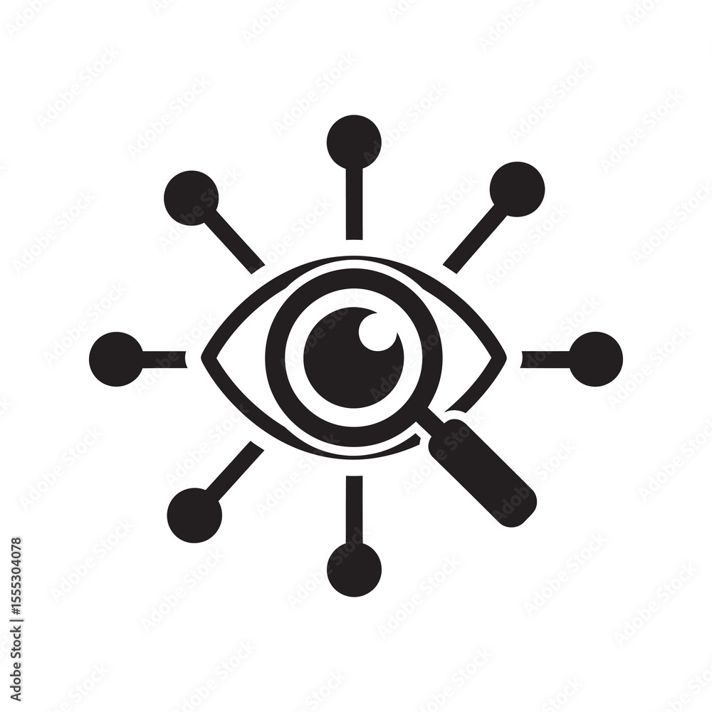 Poster data monitoring icon showing network analysis cyber surveillance and information inspection with a m