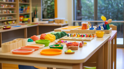 Fototapeta premium Common Educational Uses Montessori activities: Letter tracing, shape making, practical life imitation .