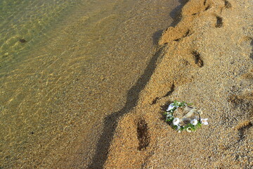 footprint and a corolla on the sand