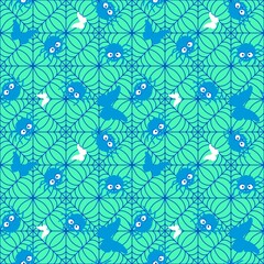 Cartoon monsters seamless Halloween spider pattern for wallpaper and fabrics and textiles and packaging and linens